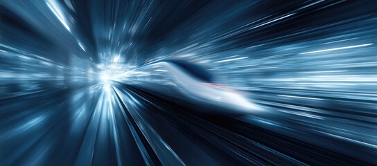 Abstract high-speed train streak through a tunnel, radiating light and motion, futuristic design