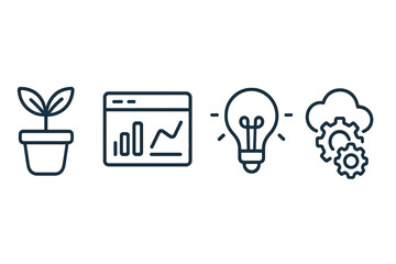 Business growth, data analysis, creative ideas, and cloud technology development symbols