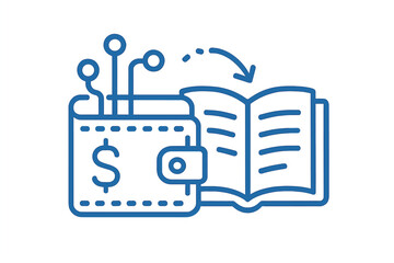 Digital wallet connected to an open book symbolizing financial education and knowledge transfer