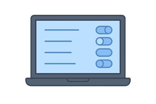 Laptop computer screen displaying settings and toggle switches for configuration options