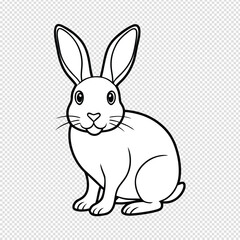 Charming hand drawn outline sketch of a cute sitting rabbit with prominent long ears and delicate whiskers on a clean transparent background