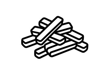 Fototapeta premium Pile of crispy fried potato sticks in black and white line art drawing