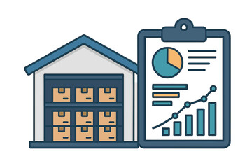 Warehouse inventory management and logistics analysis report displayed on a clipboard