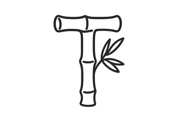 Uppercase letter T formed by segmented bamboo stalks with small attached leaves