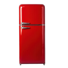 Retro red refrigerator isolated on transparent background, a vintage appliance with a sleek design, evoking nostalgia and adding a pop of color to any kitchen space