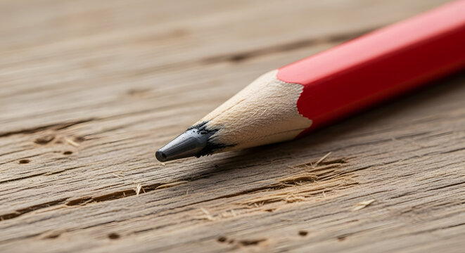 red pencil on wooden background