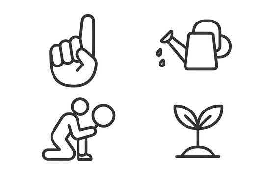 Four icons representing growth, attention, instruction, and nurturing concepts for business or education