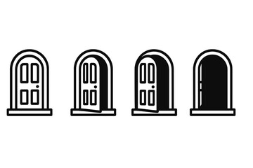 Arched door symbols showing entrance, exit, open, and closed states