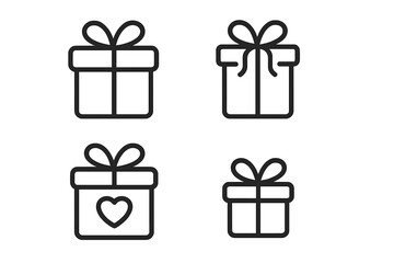 Set of outline gift box icons tied with decorative bows for holidays and special celebrations