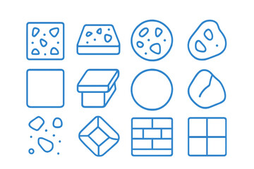 Simple blue line icons set of material textures and geometric shapes for user interface design