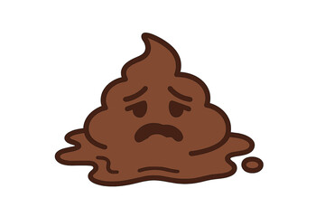 Melting pile of brown feces character with sad facial expression