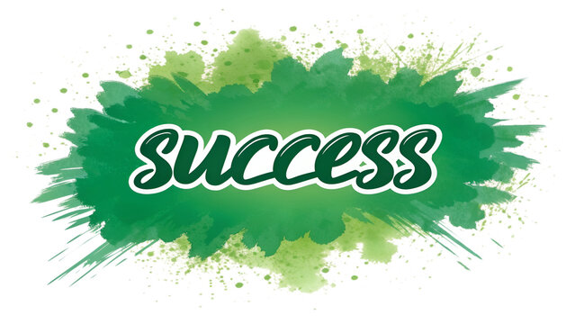 Green watercolor splash with the word success in the center