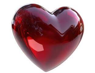 A shiny red heart isolated on transparent background, symbolizing love, passion, and romance with its smooth, glossy surface and vibrant color