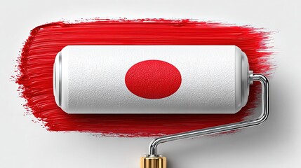 Painting tutorial cover: red roller & brush vector flat-lay, top-view 50mm f/2.8, clean white—ideal for YouTube thumb, blog header, PPT slide