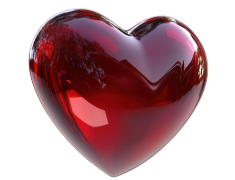 A shiny red heart isolated on transparent background, symbolizing love, passion, and romance with its smooth, glossy surface and vibrant color - Powered by Adobe
