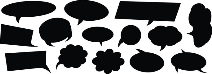 Fototapeta premium Collection of Various Black and White Silhouette Speech Bubbles and Thought Clouds of Different Shapes