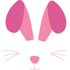 Pink Rabbit Ears and Face Outline Simple Flat Design Cute Easter Celebration Icon Isolated on White