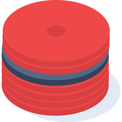 Red and blue stacked cylindrical object with circular indentations casting a light blue shadow on a transparent background isolated illustration