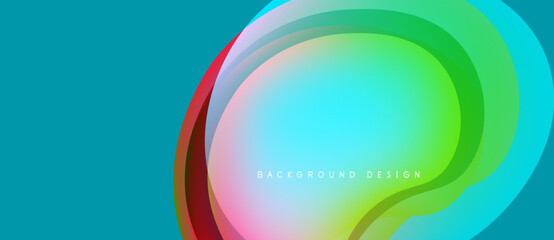 Abstract colorful layers create dynamic background. Gradient hues blend, forming flowing shapes, modern design element.