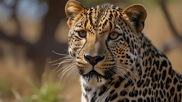 Close-up of African leopard. The African leopard (Panthera pardus) - Powered by Adobe
