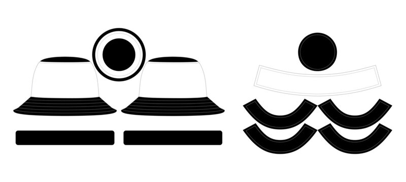   Bucket Hat Mock up, Bucket Hat Patterns, Bucket hat Technical Drawing template for design and tech packs cad sketch.