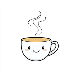 Obraz premium Cute Steaming Coffee Cup with Happy Face Illustration.