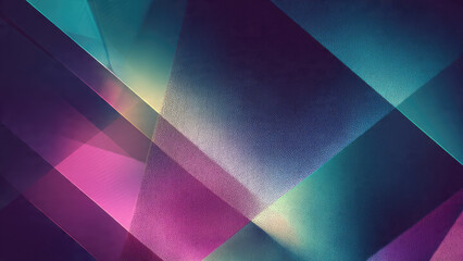 Vibrant abstract geometric background with intersecting diagonal planes in teal, blue, purple, and pink, featuring a subtle textured finish.