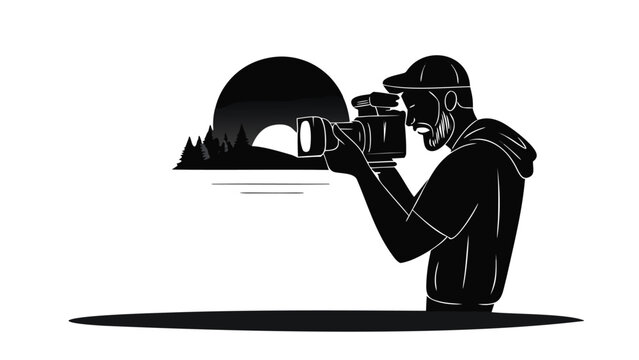 Silhouette of a photographer meticulously adjusting their camera capturing a moment with precision and focus ideal for photography and creative industry promotions