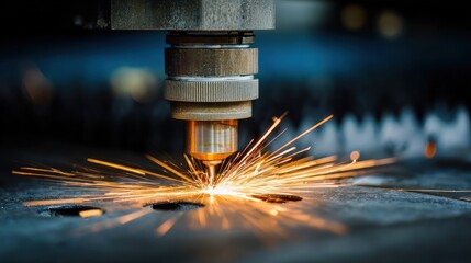 Laser cutting metal industrial process with sparks and precision engineering