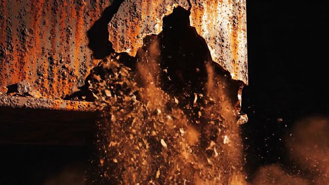 Close up of weathered surface with fractured structure and rough texture