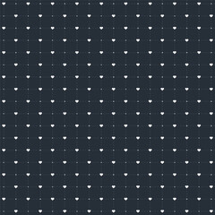 Seamless pattern with white hearts and squares. Geometric repeating gingham pattern, grey striped texture. 