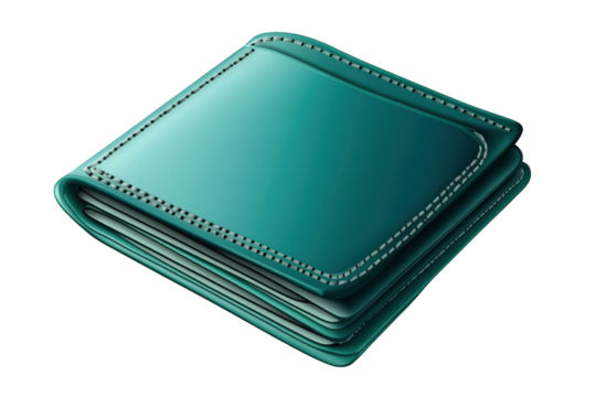 A luxurious teal leather wallet, isolated on transparent background, exudes sophistication and style, offering a secure and elegant way to carry your financial essentials