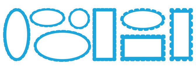  Zigzag edge and scallop edge. vector outline border graphic resources.  Rectangular curved line shape. Text box frameworks with curvy inner border. 