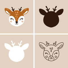 Deer cute boho portrait. Winter poster, logo, kids room decor, t-shirt design, print. Perfect for greeting card, invitation, print design, baby shower, t-shirt logo. Children’s illustrations. Wild ani