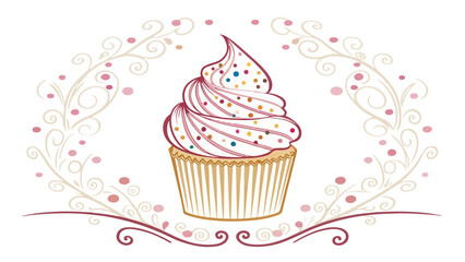 Delightful cupcake illustration with colorful sprinkles and decorative swirls is perfect for bakery promotions or sweet treat themed projects