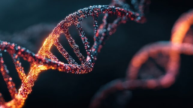 DNA Strands Transforming Into Binary Code Representing Genomic AI Technology in a Futuristic Design - Powered by Adobe