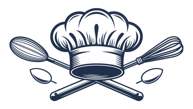 Chef's hat with crossed whisks offers a culinary professional vibe, perfect for restaurants, food blogs, or cooking classes, conveying expertise and passion