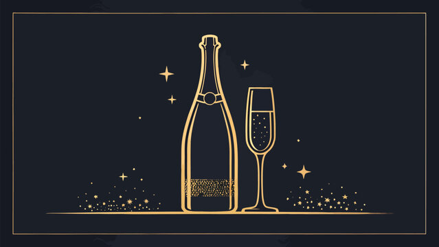 Elegant champagne bottle and glass illustration sparkles with celebration, perfect for New Year's Eve, anniversaries, or glamorous party invitations - Powered by Adobe