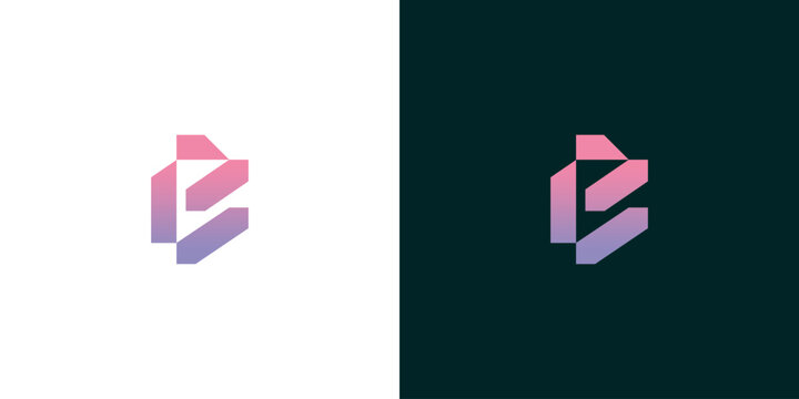 Minimalist Geometric Letter B Logo Design with Gradient Colors on White and Dark Backgrounds