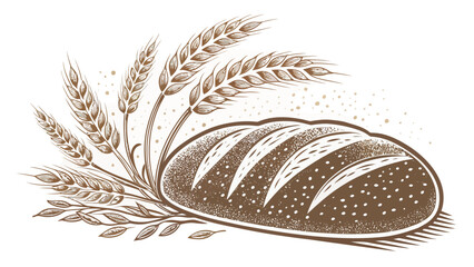 Freshly baked bread loaf with decorative wheat stalks creates a rustic, artisanal feel perfect for bakery branding or food blog designs and culinary projects