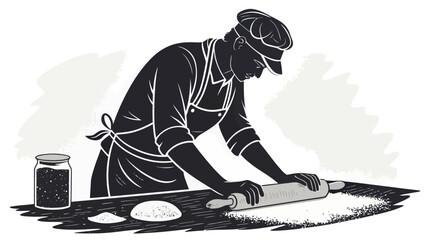 Chef rolling dough with rolling pin, creating delicious baked goods for customers, culinary expertise, bakery success, kitchen mastery, restaurant quality
