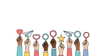 Diverse Hands Holding Symbols of Hope and Aspiration in Unity