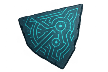 Ancient glowing stone tablet with futuristic circuits