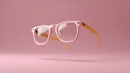 Floating pink and orange eyeglasses against a pink background