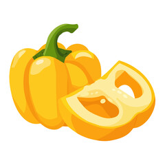 Cute Minimalistic 2D icon featuring a sliced_yellow_pepper isolated on a white background, an element in vector and EPS format, Icon clipart set