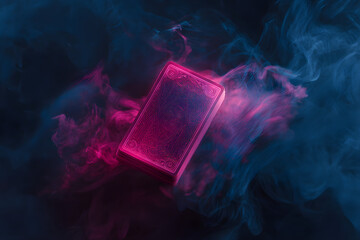 abstract tarot inspired icon glowing hot pink on a deep blue mystic background creating a modern esoteric vibe