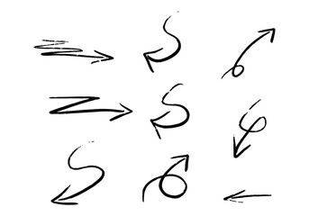 Set of different hand drawn vector arrows.