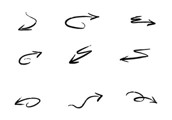 Set of different hand drawn vector arrows.