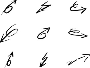 Set of different hand drawn vector arrows.