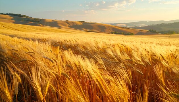 Golden Wheat Field Under a Bright Sky - A Bountiful Harvest.